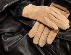 Leather Jacket and suede & fur lined gloves
